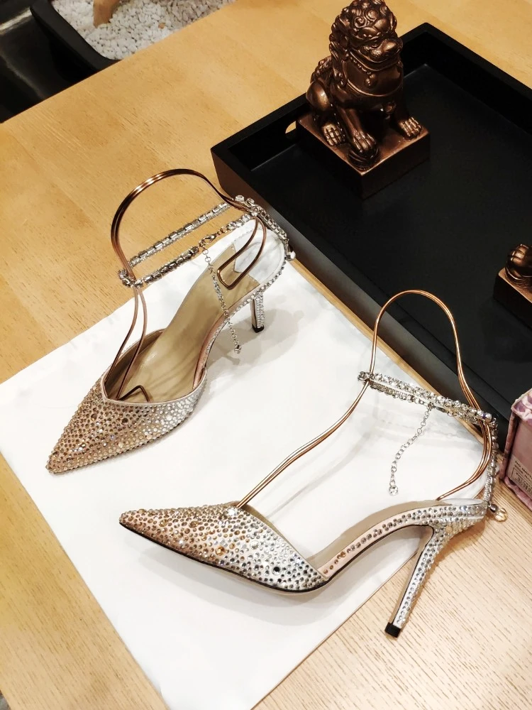 【COLOR iN ID】bling heel Luxury Designer Gradient Color Rhinestone Diamond Sandals