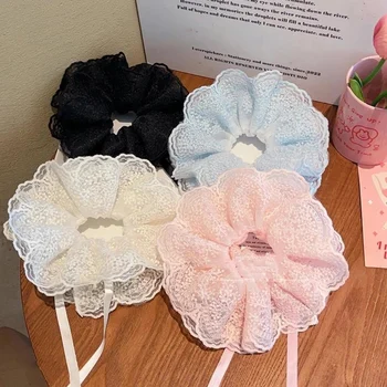Elastici per capelli in pizzo Scrunchies con fiocco regolabile con coulisse per accessori per capelli da donna e ragazza abbinati alla festa