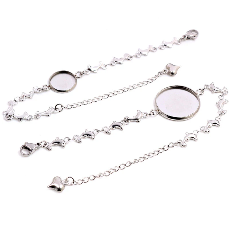 Set of 2 Adjustable Stainless Steel Bangle Base Bracelet Blanks with Multi-Size Bezel Trays