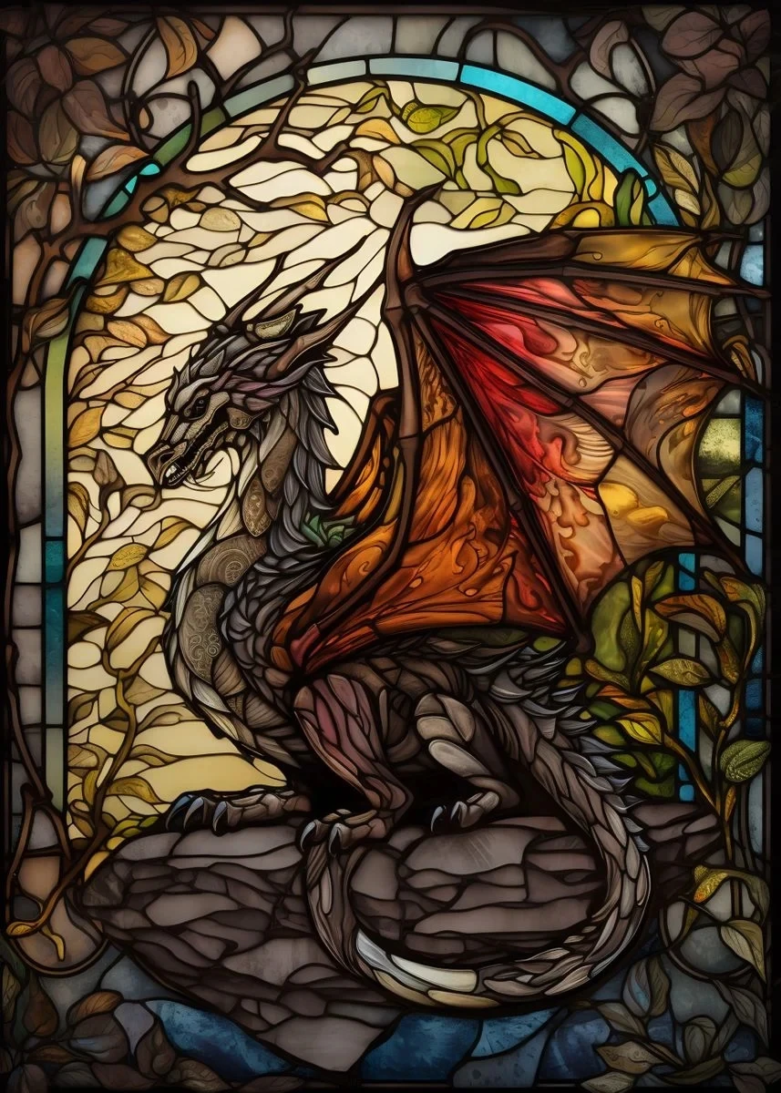 thumbnail image 1 of Pintura en lienzo de vidrieras de dragones de anime, carteles e impresiones de arte pop de dragones coloridos abstractos, arte de pared, decoración del hogar, cuadros, 1 of 5
