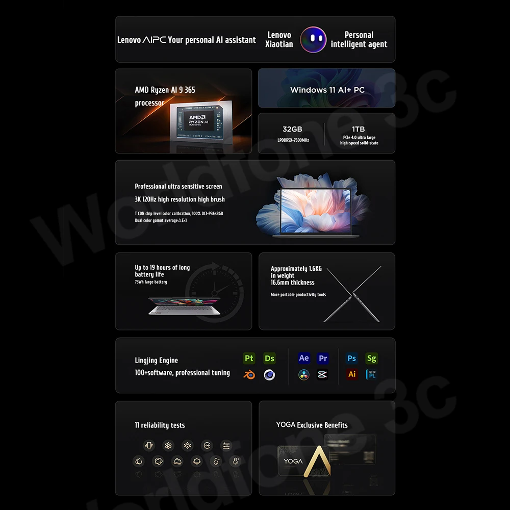 Lenovo YOGA Pro 14 AI Slim Laptop AMD Ryzen AI 9 365 RAM 32G LPDDR5X 1T SSD 14.5 inches 3K 120Hz Touchscreen Notebook PC 2