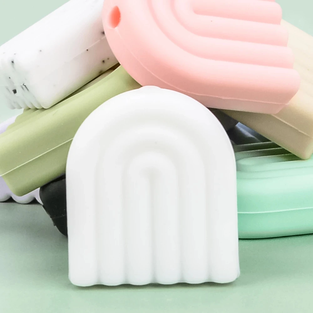 Silicone Teething Toys 40pcs Creative Diy Baby Products Cartoon Silicone Solid Color Rainbow Teether Molar Pacifier Anti-Drop Chain Accessories