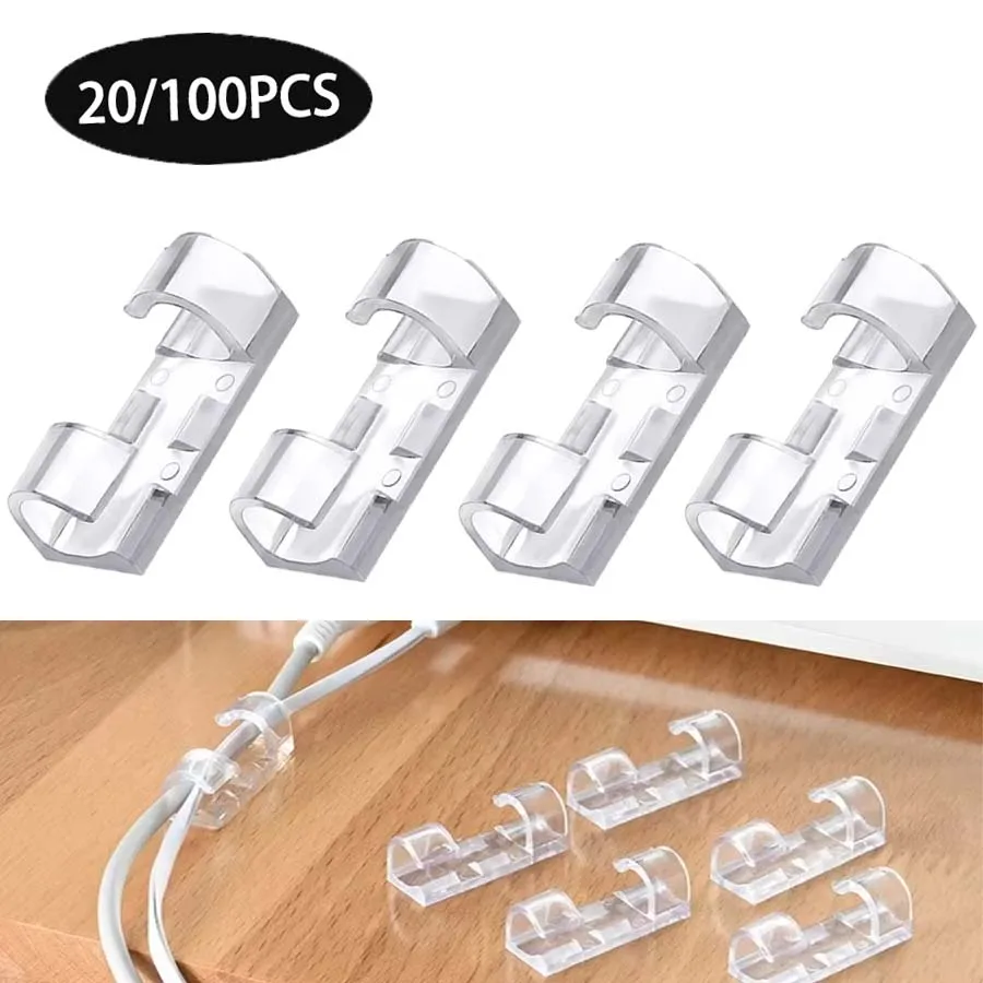 100/20pcs CABLE Organizer คลิปผู้ถือลวด Self-Adhesive การจัดการสายไฟ Winder สําหรับโต๊ะสํานักงานห้องครัวลวด CLAMP Manager 1