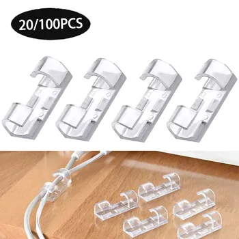 100/20pcs CABLE Organizer คลิปผู้ถือลวด Self-Adhesive การจัดการสายไฟ Winder สําหรับโต๊ะสํานักงานห้องครัวลวด CLAMP Manager 1