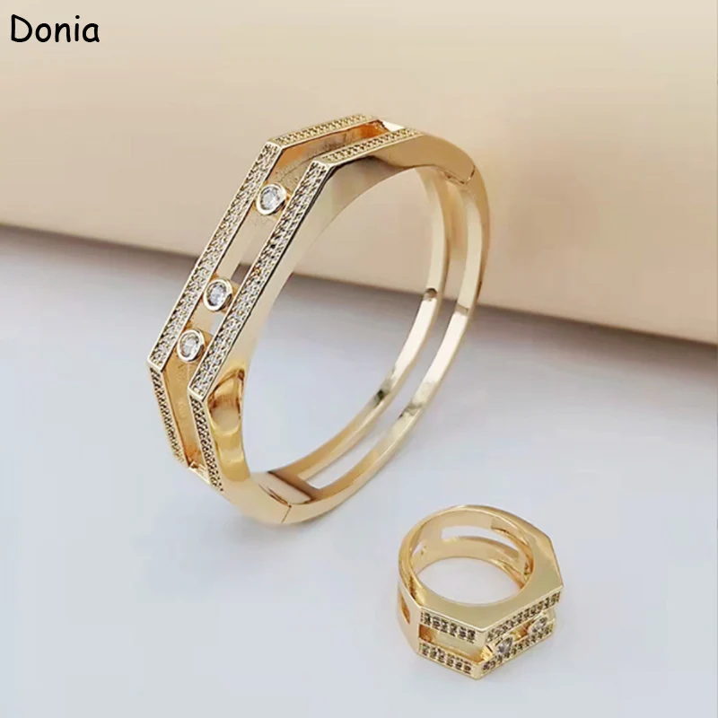 

Donia Jewelry Fashion Double-Row Sliding Titanium Micro-Inlaid AAA Zircon Creative Bracelet Ring Set