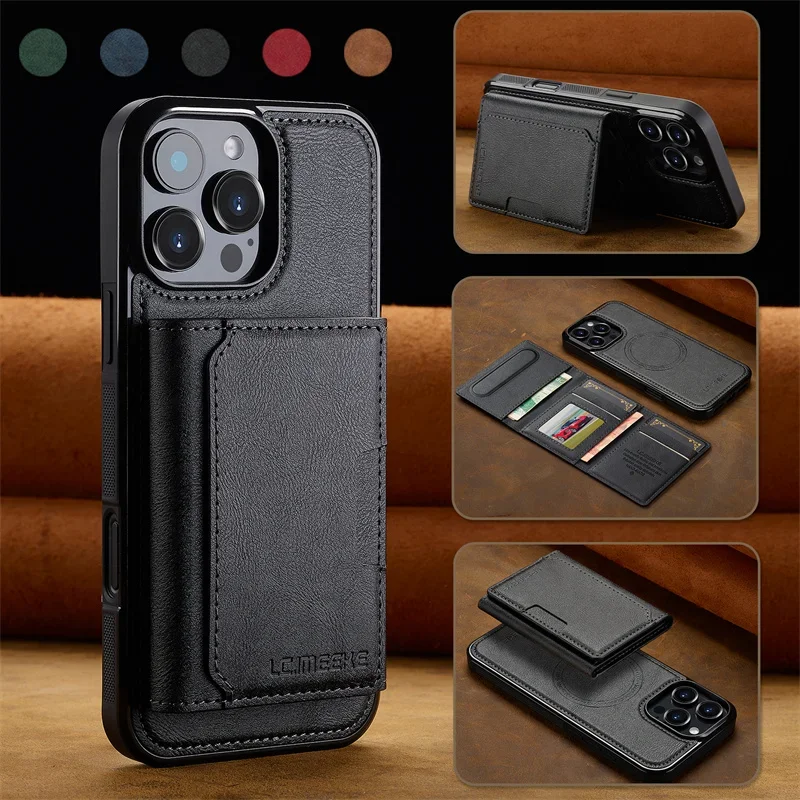 Premium Wireless Charging PU Leather Phone Case with Magnetic Flip and Card Holder