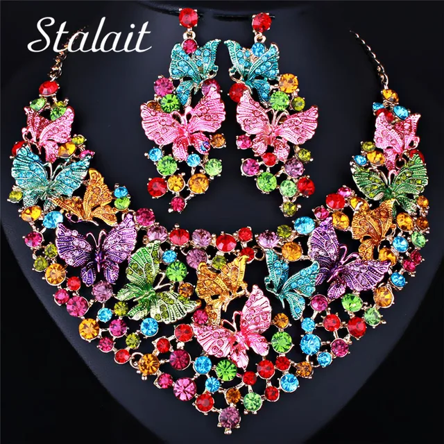 Attractive Butterfly Design Full Crystal Multi Layer Jewelry Set 1