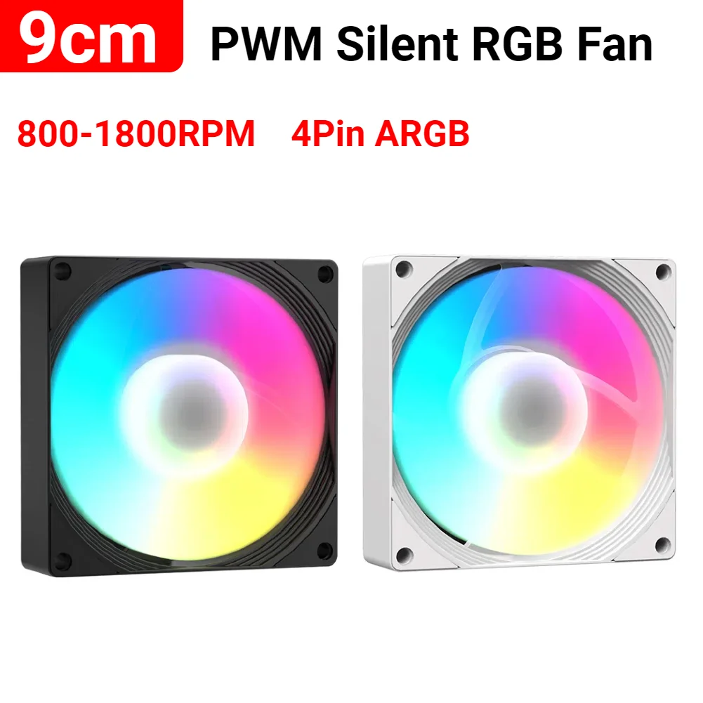 9cm RGB Case Fans 800-1800RPM Speed PWM Silent Computer Fan 4Pin Quiet Cooling Fan for Computer Case & Liquid Radiator