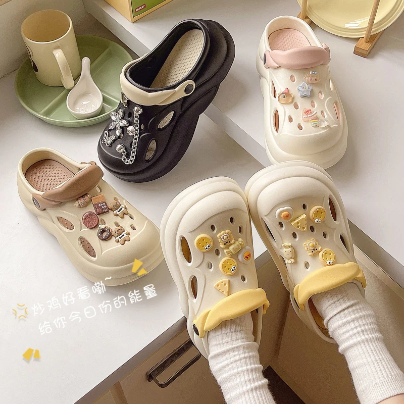 Women Beach Shoes Sandals Thick Soles Anti Slip Anti Odor Baotou Travel