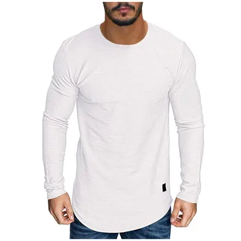 Men's Long Sleeve Oversized T-Shirt Solid Color O-Neck T Shirt Basic Bottoming Plain T-Shirts Casual Pullovers Tees Male Tshirts 2