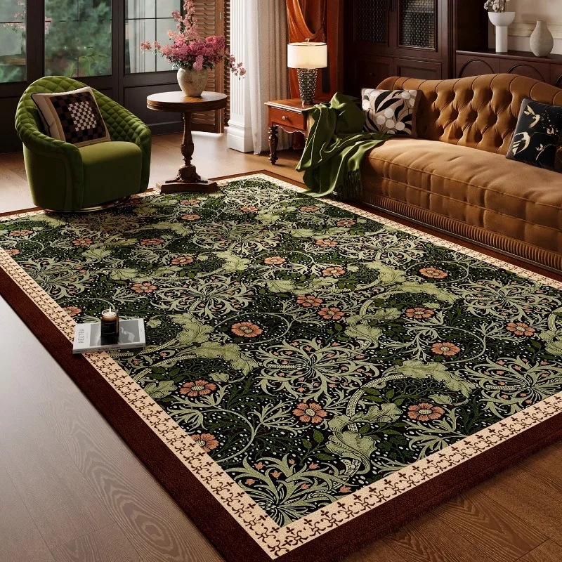 Floral Living Room Carpet Retro Pastoral Classic Art Design Bedroom Plush Rug Machine Washable Foldable Sofa Coffee Table Mat 러그