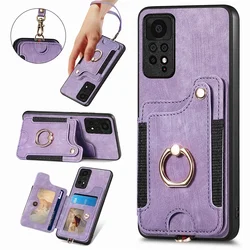 Leather Flip Phone Case with Ring Holder and RFID Wallet Card Strap Cover - POCO X3 NFC (Purple)