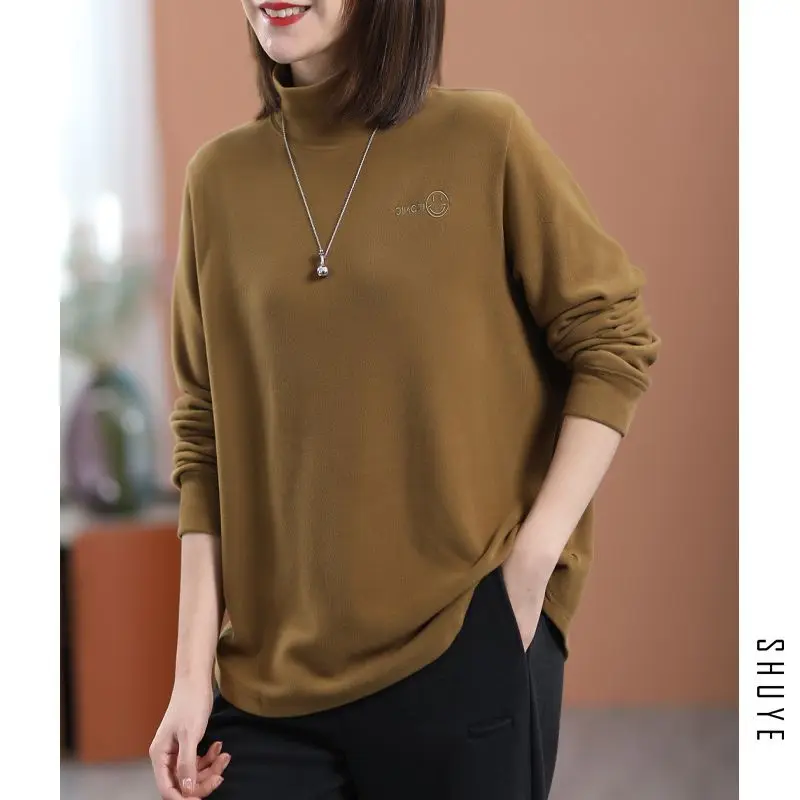 2023 Autumn Winter Fashion Harajuku Solid Top Women Casual All Match Undershirt High Collar Pullover Long Sleeve Lady Sweatshirt