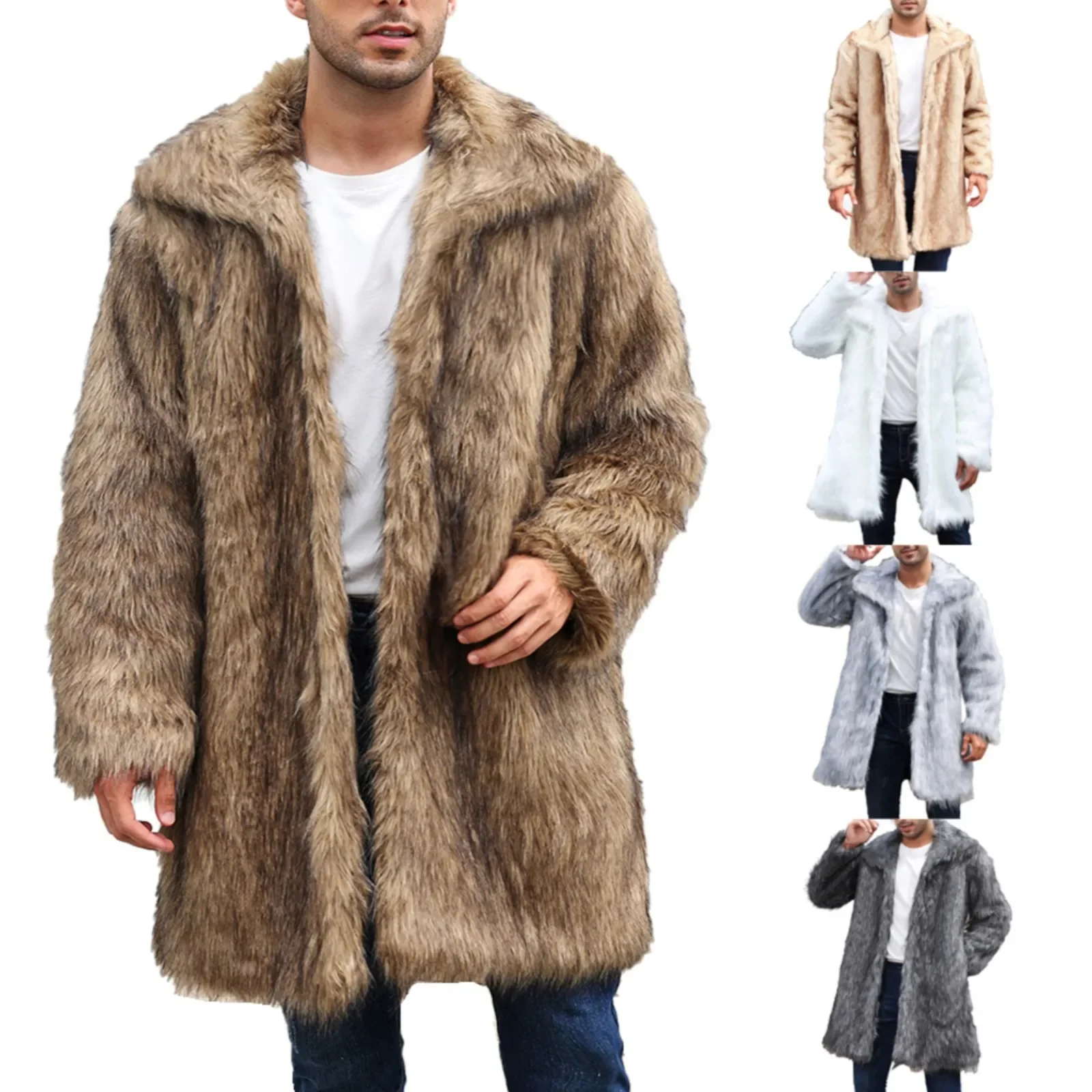 

Men's Luxury Faux Fur Coat Male Thicked Jackets Cardigan Long Coats Male Windbreaker Men Brand Outwear Winter Clothing Jacket