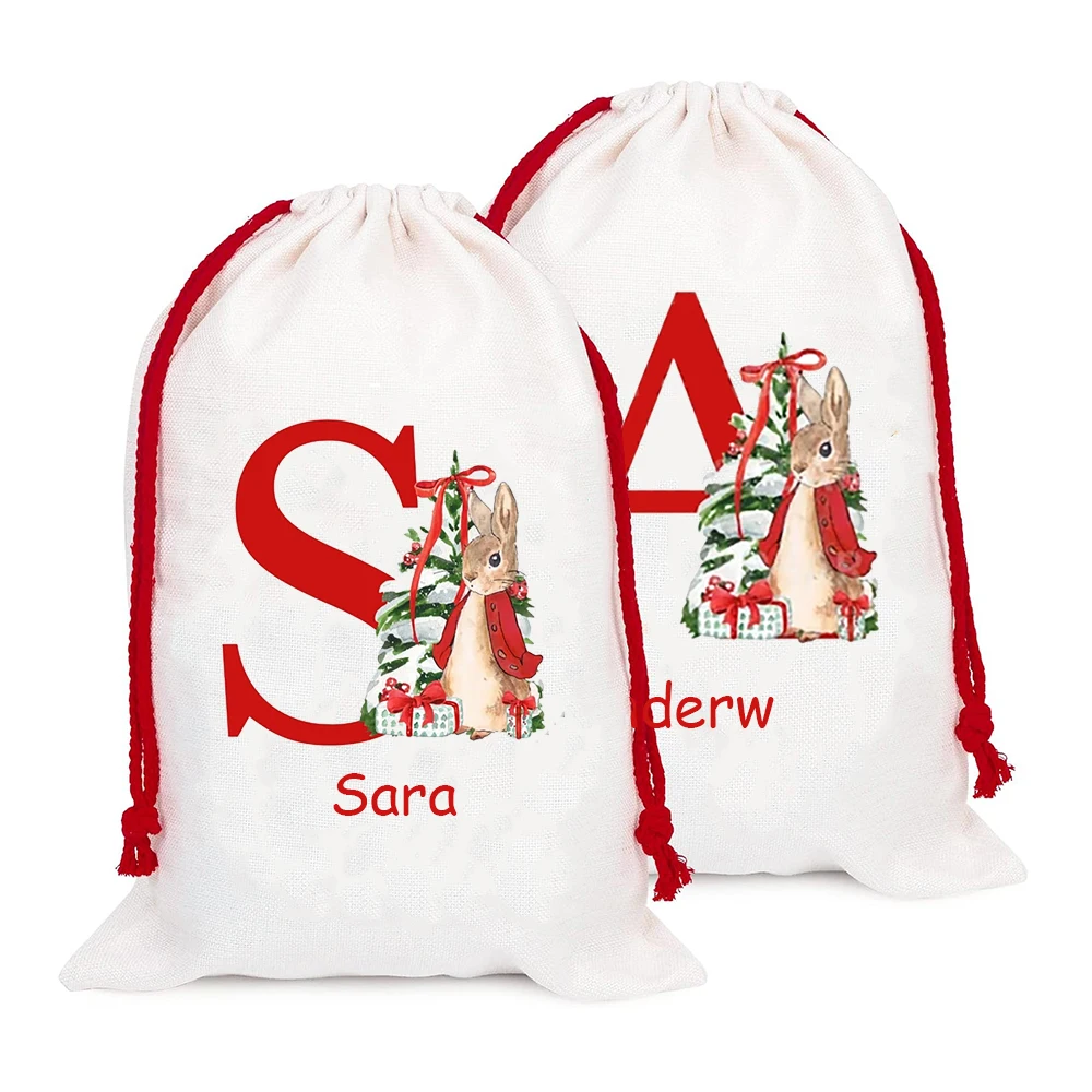 Personal isierter Name & erste Weihnachts mann Sack Kaninchen Weihnachten Strumpf Frohe Weihnachten Vorabend Dekoration Kind Junge Mädchen Geschenk Geschenk Tasche