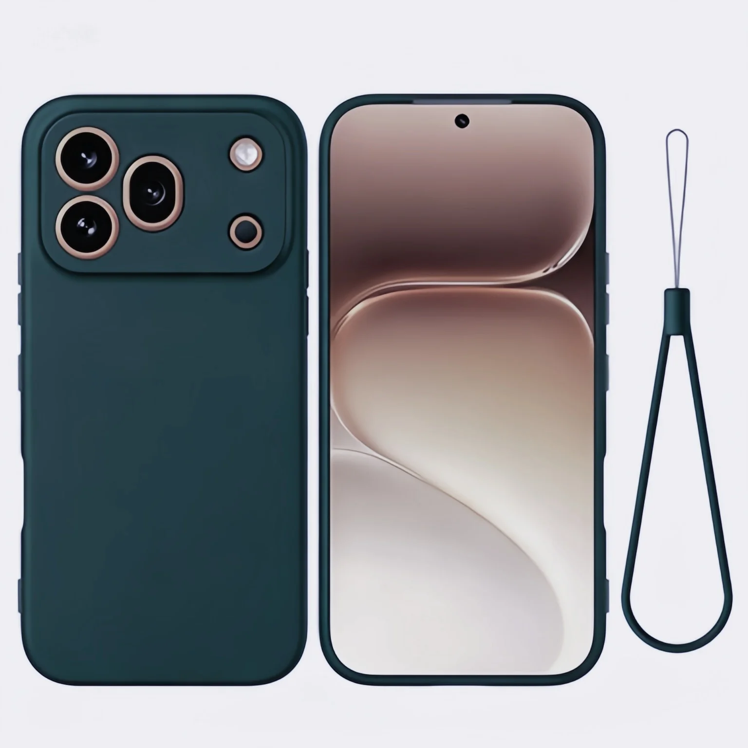 Fashionable Solid Color Shockproof Liquid Silicone Phone Case with Lanyard