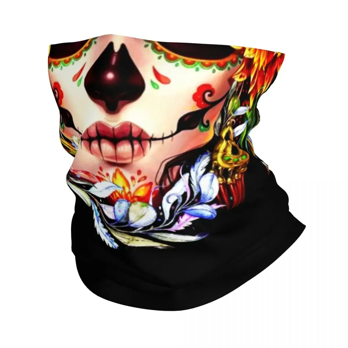 

Halloween Catrina Sugar Skull Bandana Neck Warmer Men Women Winter Ski Tube Scarf Gaiter Day Of The Dead Mexican Lady Face Cover