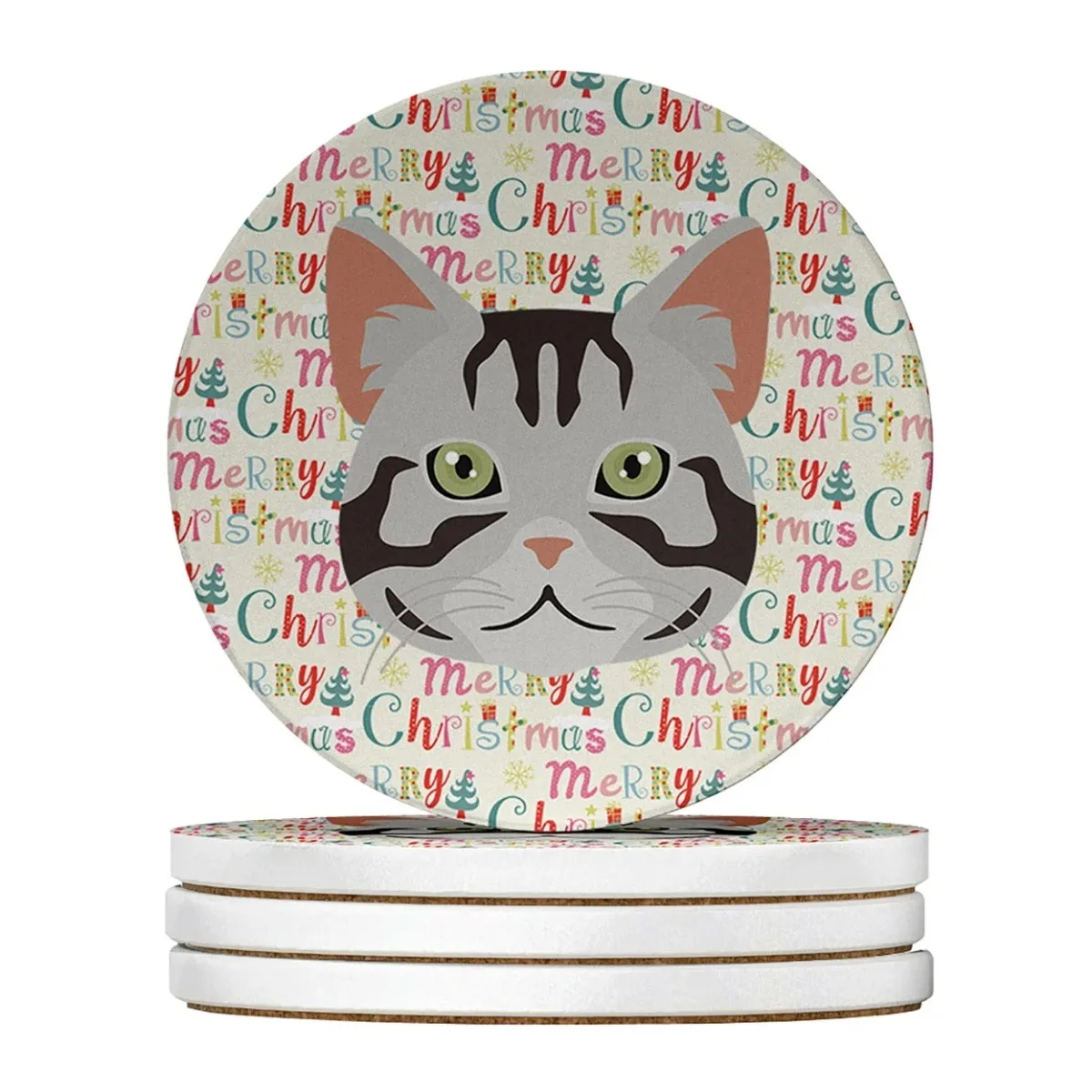 

American Shorthair Cat Christmas Large Sandstone Coasters Pack of 4 4 in x 4 in