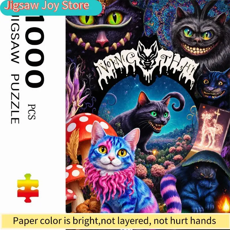 Disney  Alice in Wonderland Puzzle with Glowing Unicorn & Shading Black Cat - Magical Mushroom Scenes Suitable for Adults, Str