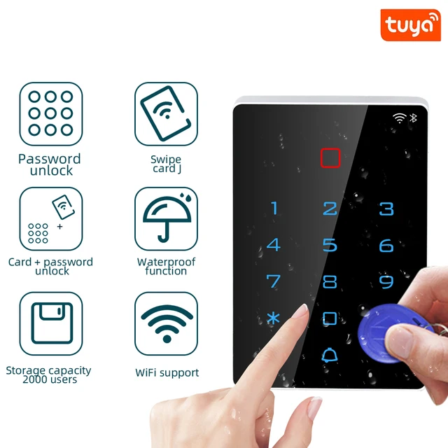 Tuya App Wifi Access Control System Kit Set Waterproof RFID Keypad 125KHz 13.56MHz Wiegand output&input Reader Door Lock System 3