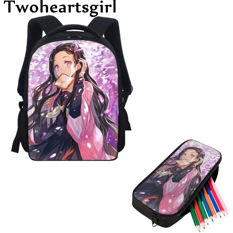 

Twoheartsgirl Kindergarten Children School Bags Set Anime Demon Slayer Schoolbags Pencil Case Primary Students Mini Rucksacks