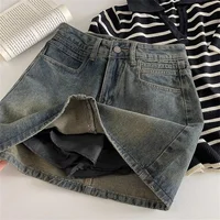 2024 Spring New Women High Belt Anti-exposure Short dress Retro Dark Fashion Solid color Short A Word Denim Skirt - Image 4
