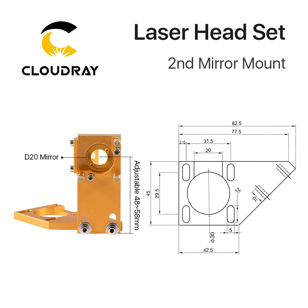 Cloudray K Series CO2 Laser Head Set D12 18 20  FL50.8mm Lens Gold Color for 2030 4060 K40 Laser Engraving Cutting Machine — view 6