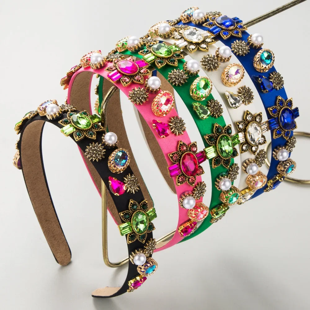 New Baroque Palace Style Thin Headband Female Retro  Refined Rhinestone Pearl Hairband Hair Accessories fashion rhinestone flower square collar high waist thin lighting satin women s dress 2023 summer mesh bow beautiful split dress