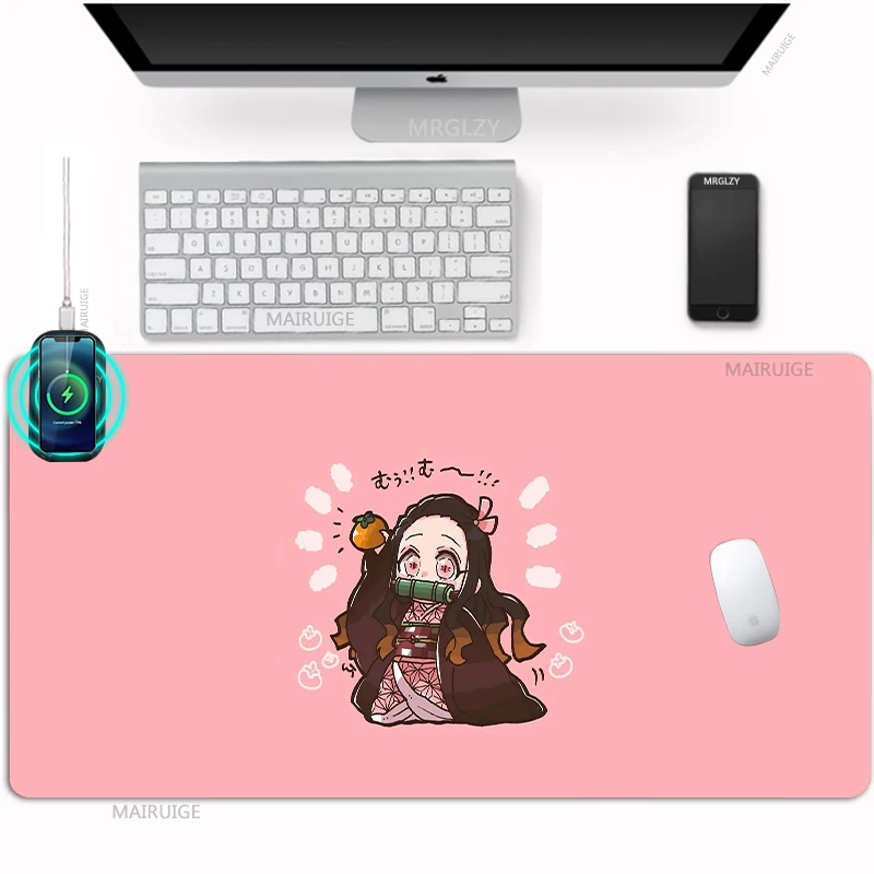 

Cute Nezuko Wireless Charging Mouse Pad XXL Charge Table Mats Gaming Accessories Desk Mats Anime Demon Slayer Large Mousepad Mat
