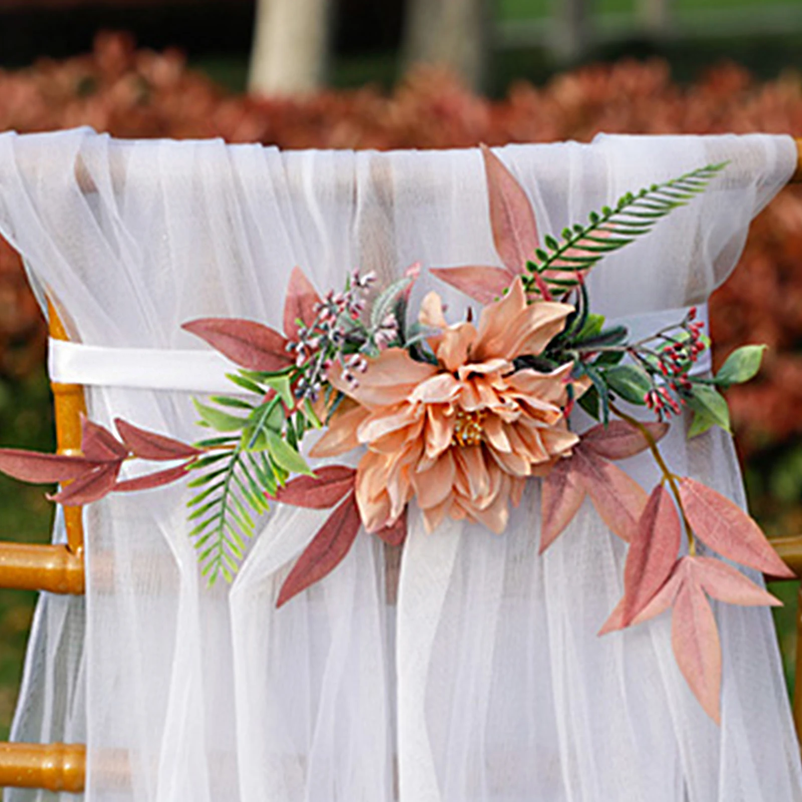 

Nordic Vintage Wedding Chair Decorations Artificial Flowers Wedding Aisle Decoration Flower Embellish With Chiffon Ribbons