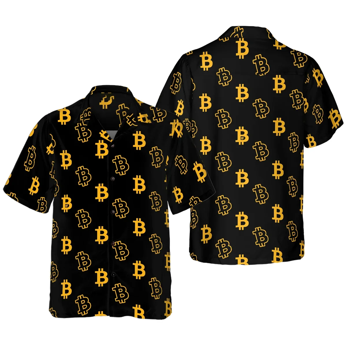

2024 Summer Bitcoin Men's Shirt Lapel Oversized Hawaiian Casual Shirt Fashionable Men's Beach Short Sleeve Shirt