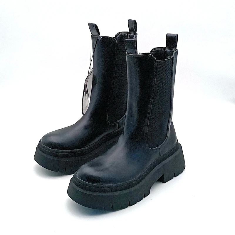

Shoes Women's Mid Calf Boots Chelsea Round Toe Boots-Women Black Mid-Calf Ladies 2023 Rubber High Heel Lolita PU Basic Mid-Calf