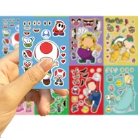 8/16/32Sheets Cartoon Mario Make A Face Puzzle Stickers Kids Make Your Own DIY Game Children Jigsaw Education Stickers Toys 2