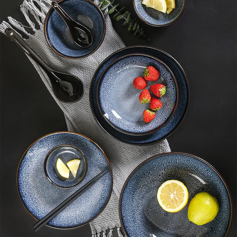 Nordic Creative Ceramic Blue Flat Plate Salad Deep Dish Western Food Plate Fashion Household Tableware Dish for Kitchen