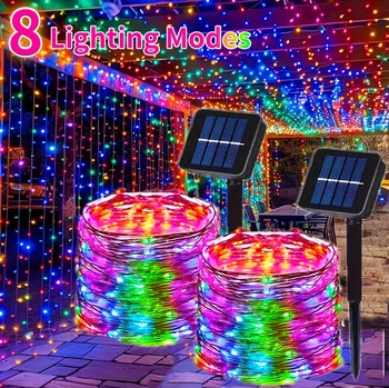 Outdoor Solar Power String Lights LED Solar Fairy Lights Waterproof with 8 Modes for Gardens Trees Parties Wedding Christmas