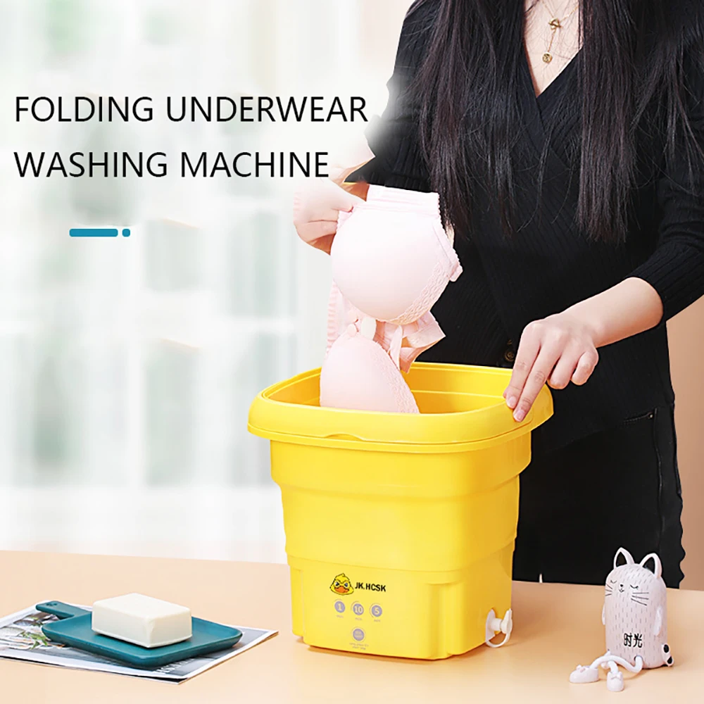 Mini Folding Washing Machine Cute Yellow Duck Portable Laundry Washer Small Wash Machine Home Clothes Underwear Washer Artifact