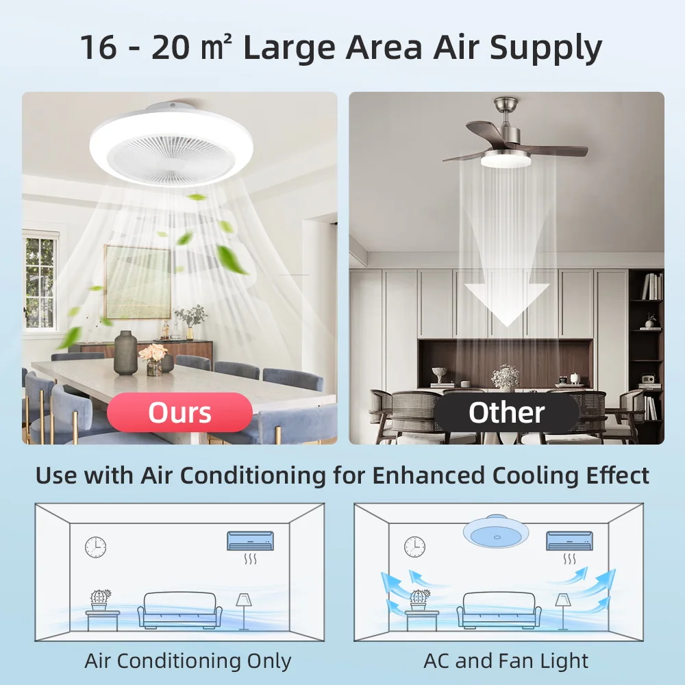 72W Led Ceiling Fan Lamp With Remote Control 110-265V Large Fan Lighting for Living Room Decor Smart Ceiling Fan Lights Dimmable 6