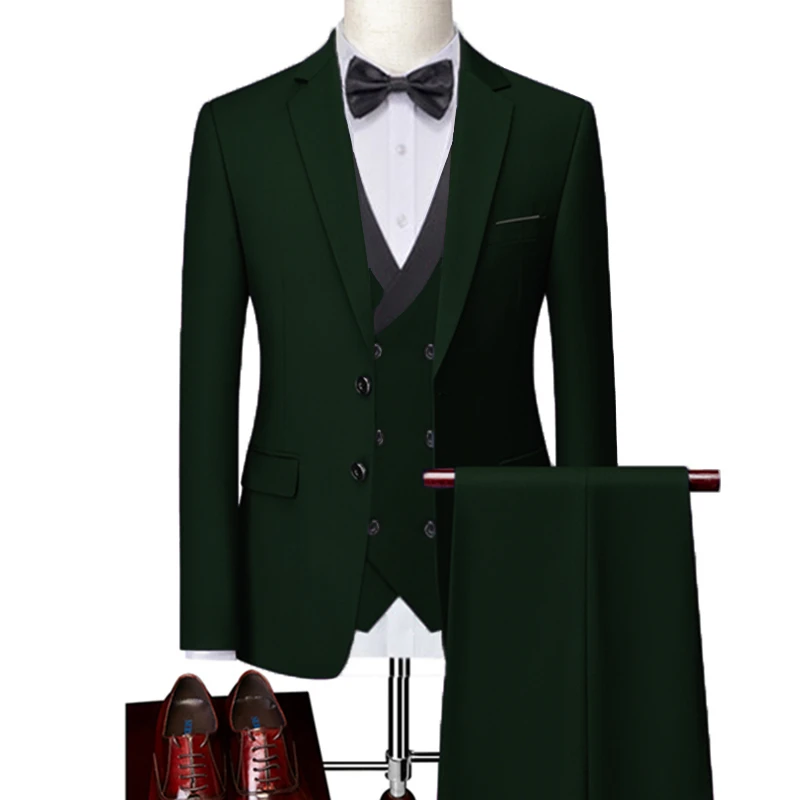 Description Picture 2 of item16 Color Basic Style Men's Casual Solid Color 3 Pieces Suits / Male One Button Blazers Jacker Coat Trousers Pants Vest Waistcoat
