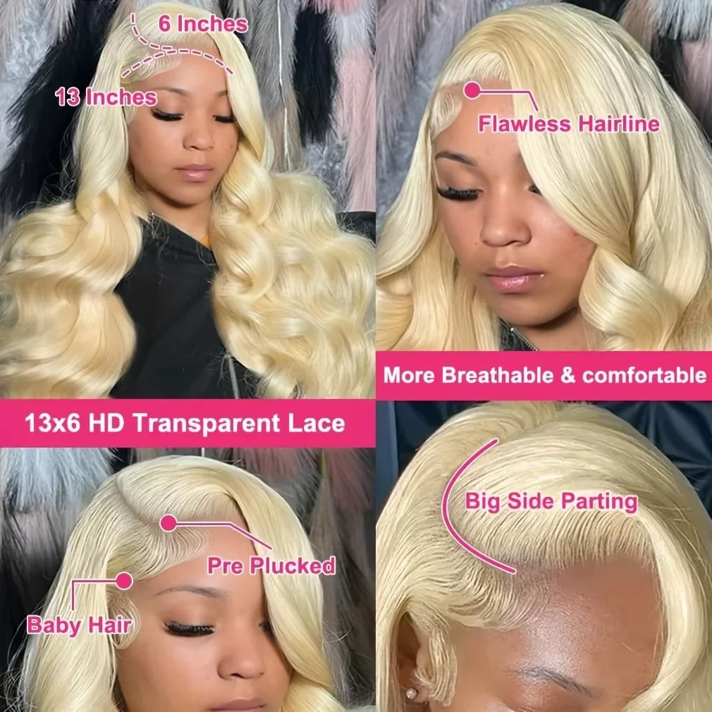 36 Zoll 613 Lace Front Perücke 13x6 Honigblonde Echthaarperücken 220% Dichte Body Wave HD Lace Front Echthaarperücken Vorgezupft – Detail 3