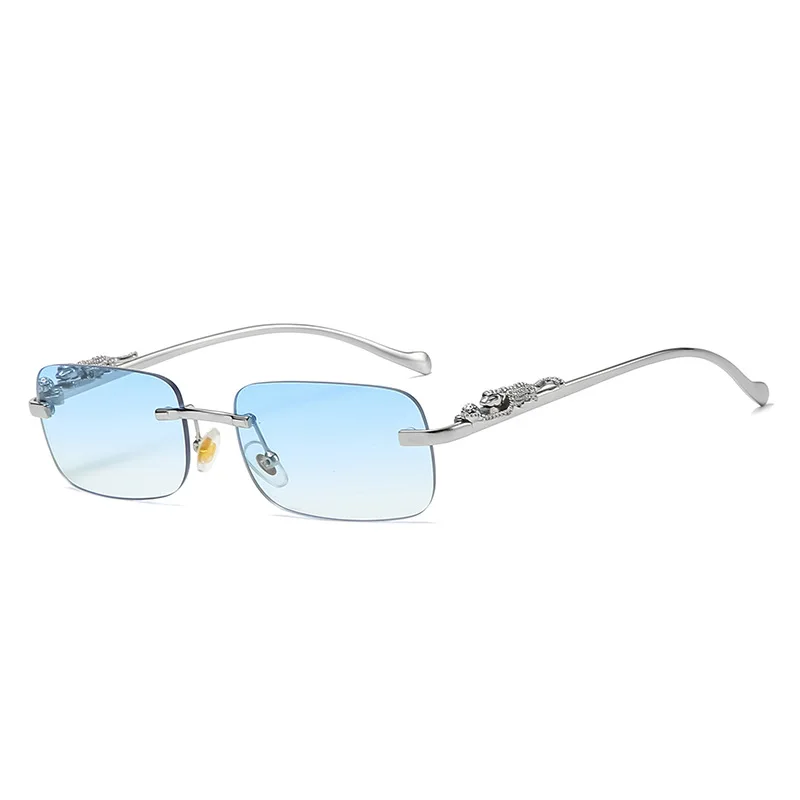 Fashion Rimless Rectangle Sunglasses Women Retro Decoration Clear Ocean Lens Eyewear Men Sun Glasses Shades UV400_voghion.com