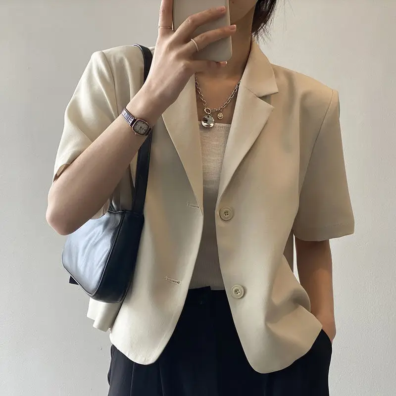 

Blazers Women S-4Xl Elegant Solid Suit Jackets Office Lady Korean Short Sleeve Single Breasted Casual Blazer Casual Coat