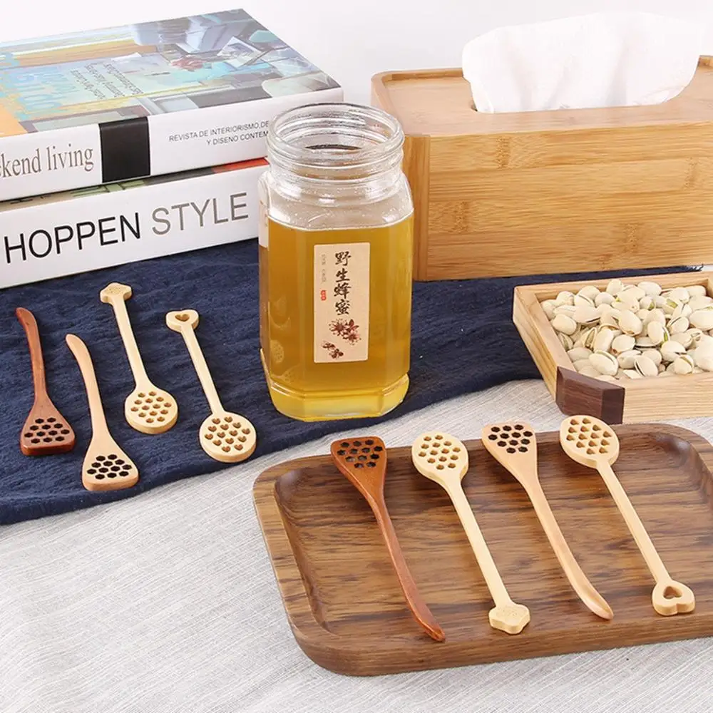 Kitchen Baking Drizzler Wood Saver Handmade Mixing Stick Honey Dipper Spoon Agitatore