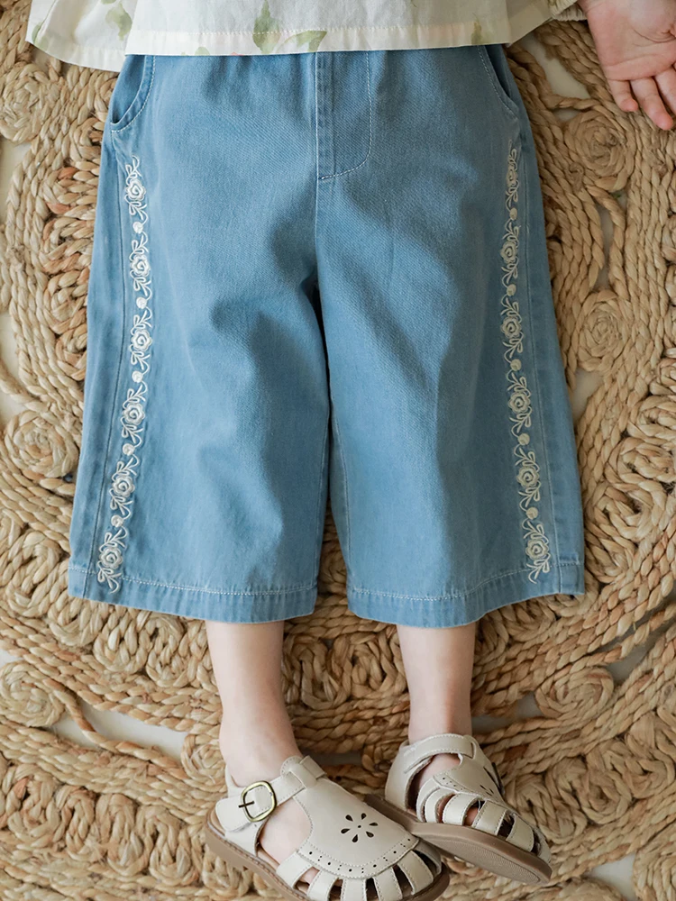 

Girls' Jeans 2023 Summer Fashion Embroidery Children's Versatile Wide Leg Pants