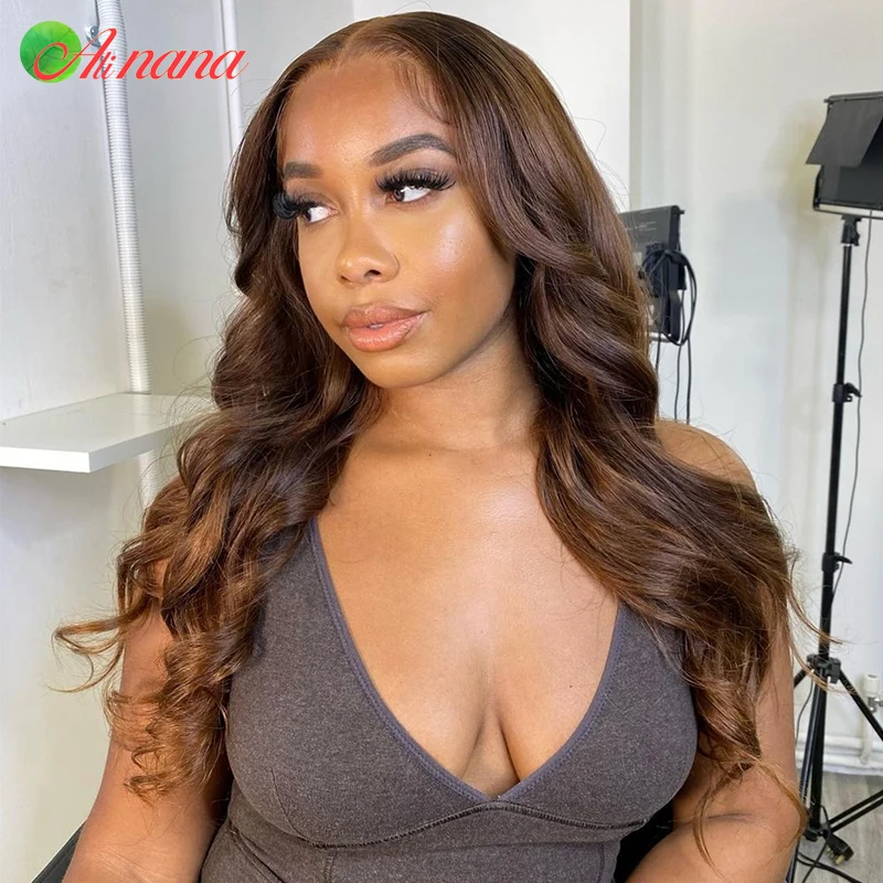 

Chocolate Ombre Brown Colored Body Wave Lace Front Wigs Transparent Lace Frontal Human Hair Wig Pre-Plucked 30 Inch 180% Density