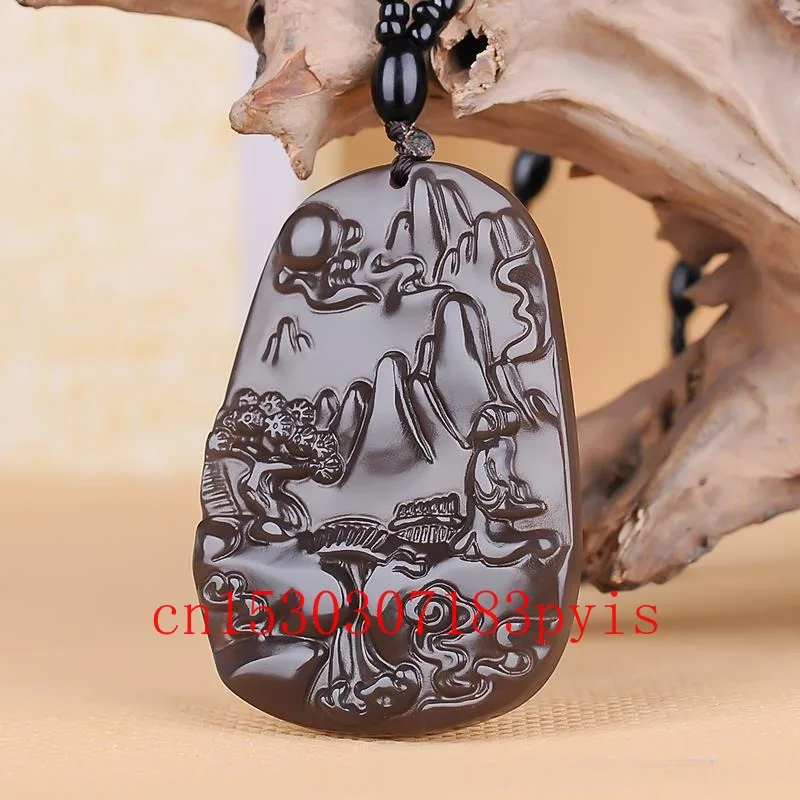 

Natural Hetian Jade Smoke Purple Landscape Pendant Bead Necklace Fashion Charm Jewelry Carved Boutique Amulet Gift for Women Men