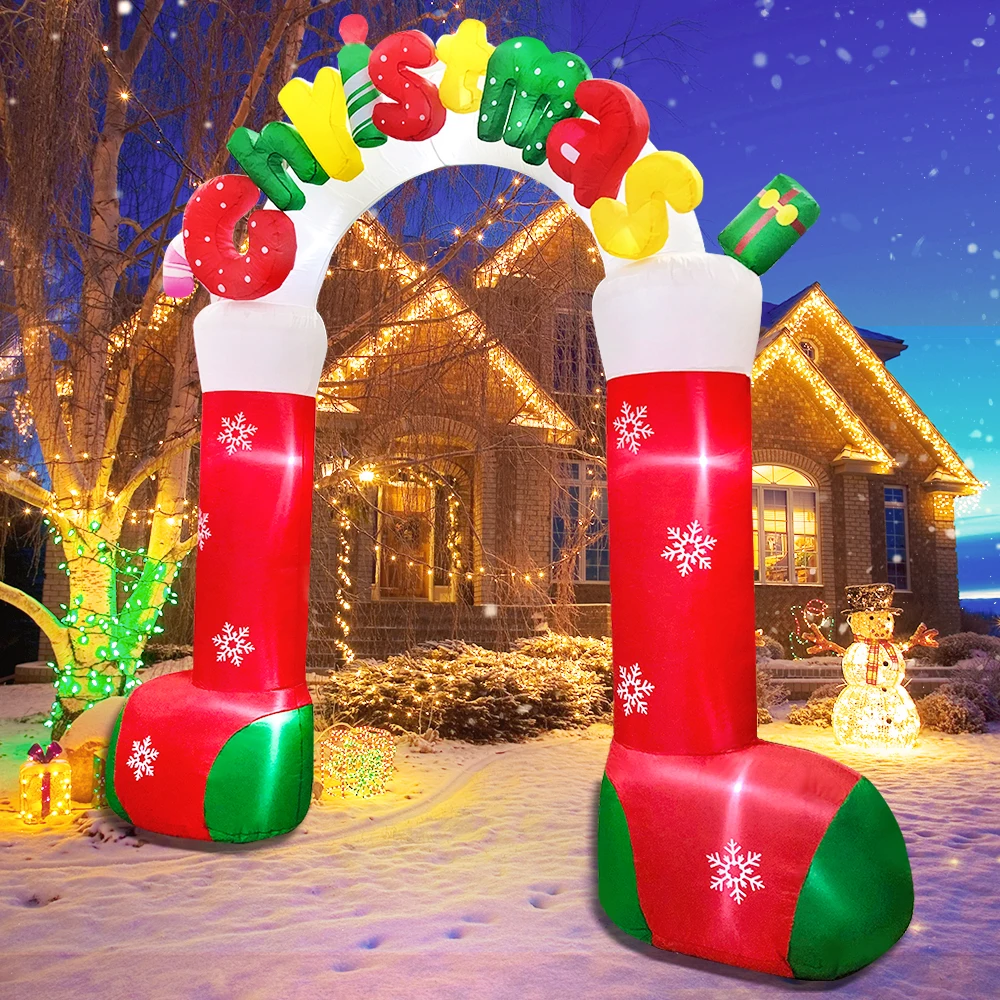 Merry Christmas Tree Arch Santa Claus Sleigh Inflatable Decoration Home Outdoor With LED Light New Year Garden Party Decor Gifts