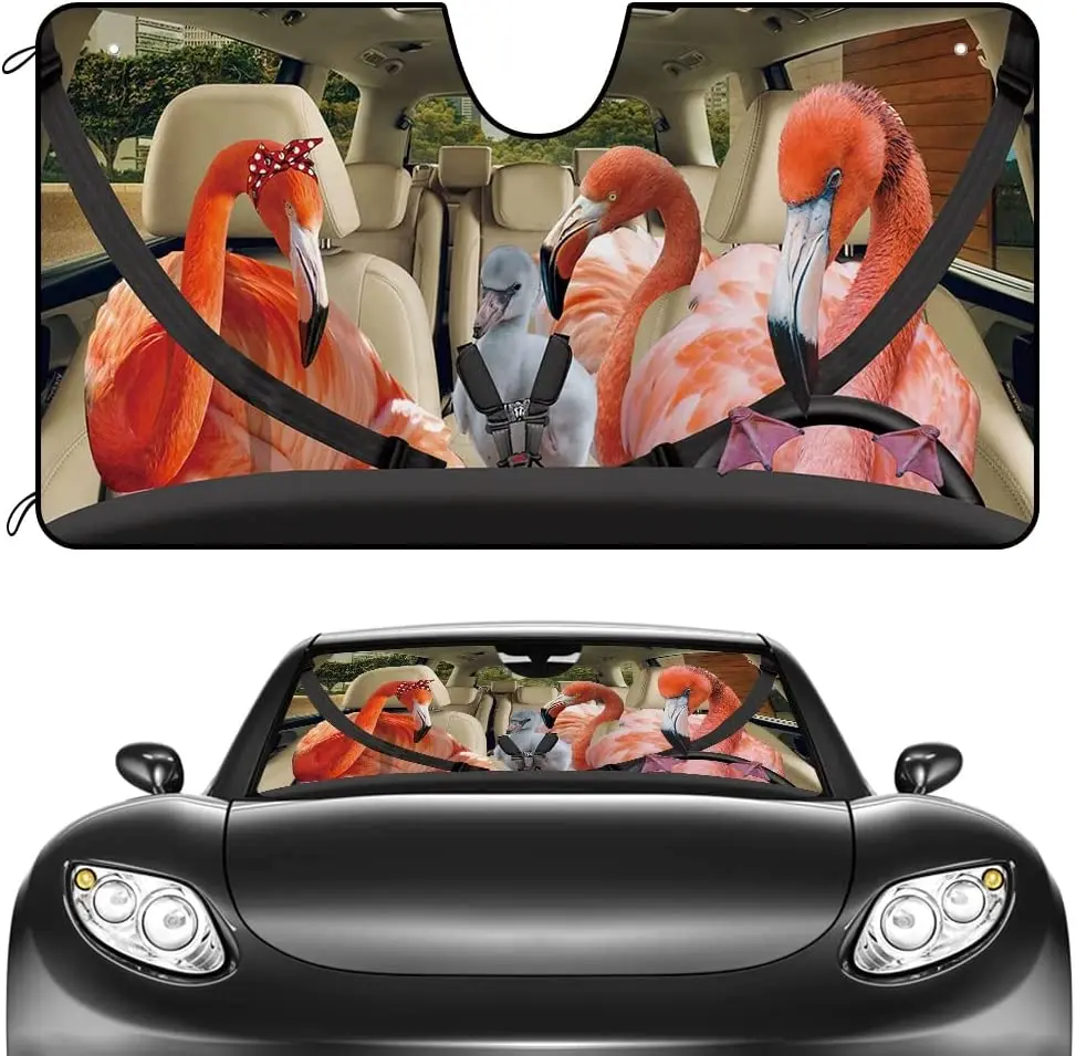 

CafeTime Car Windshield Sunshade Flamingo Family Vehicle Front Windshield Sunshade UV Ray Reflector Sun Protector Sun Shade Viso