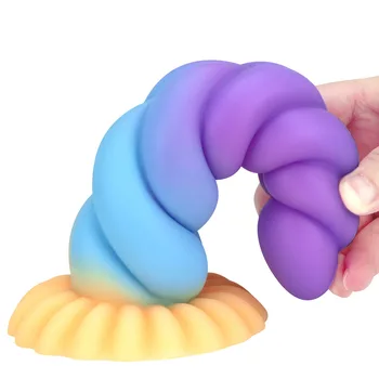 Rainbow Gradient Huge Dildo Shaped Big Penis Back Court Anal Plug Anal Expander Massage Stick Adult Supplies Sex Toys for Womans 4