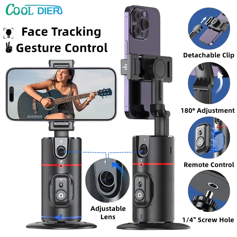 COOL DIER 2024 New 360 Rotation Gimbal Stabilizer Desktop AI Automatic Tracking gimbal With Remote shutter For Smartphone Tiktok