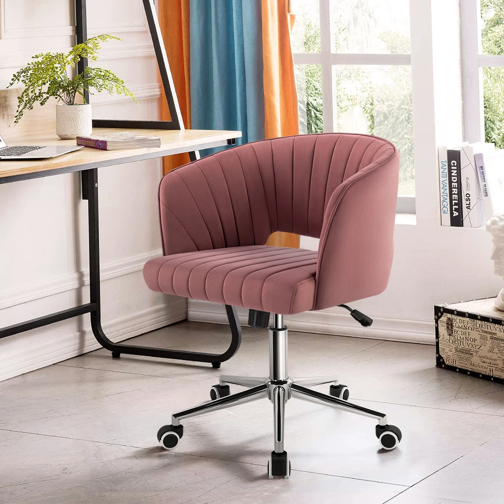 KKTONER Office Chair Velvet Desk Chair Swivel Armchair Cute Modern Fabric Home Office Desk Chairs with Wheels Adjustable Chair 5